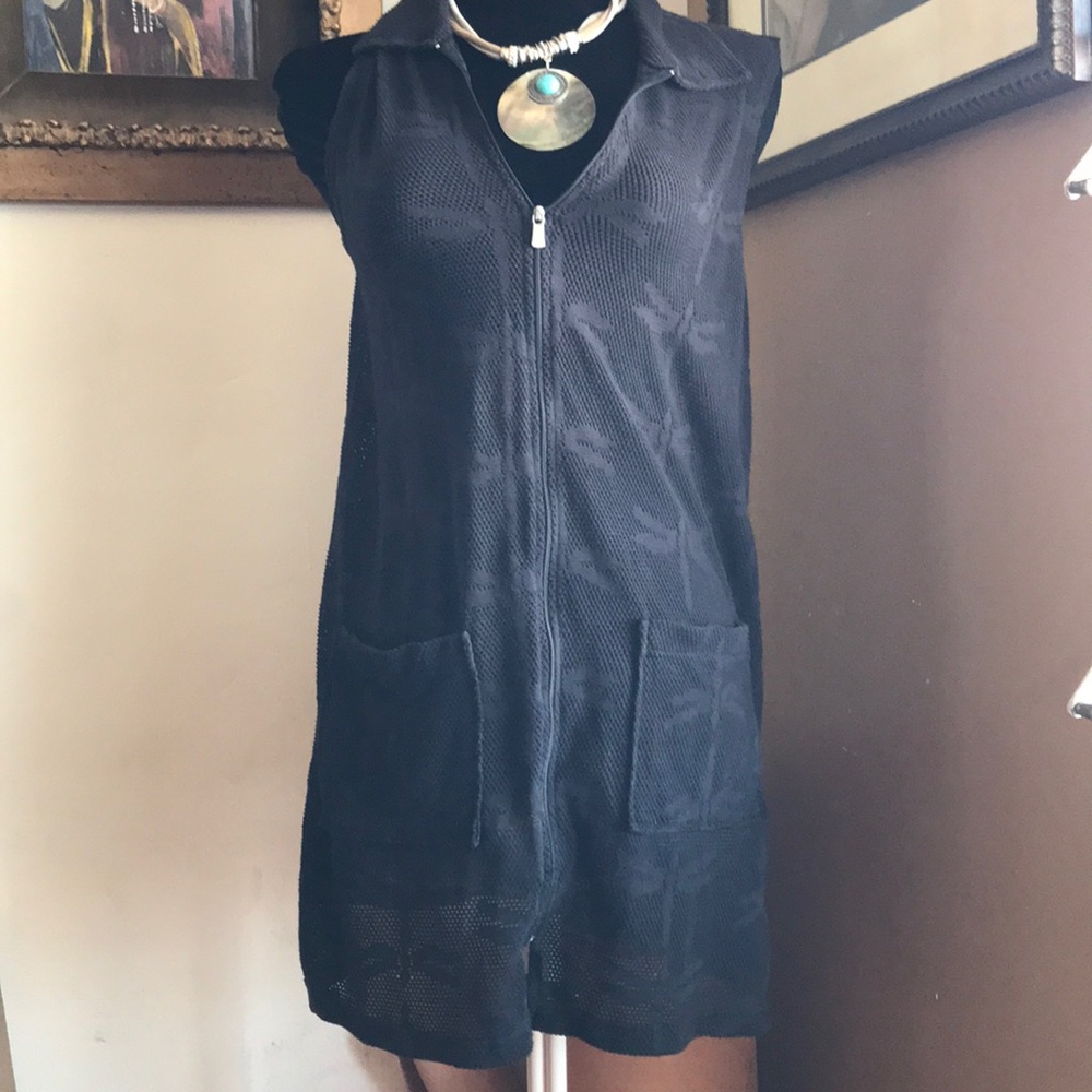 BEACH Cover-up, Black Cotton Mesh Sm
